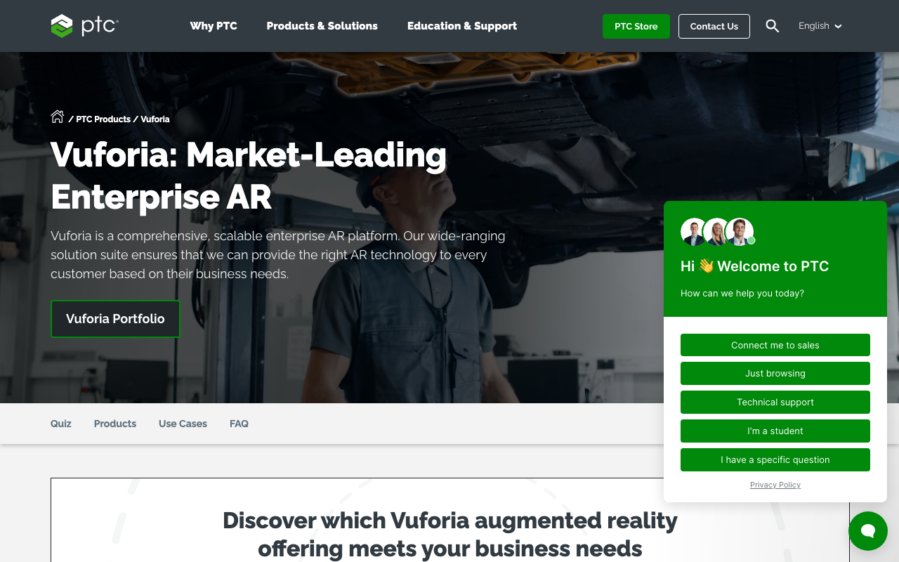 PTC (Vuforia) homepage