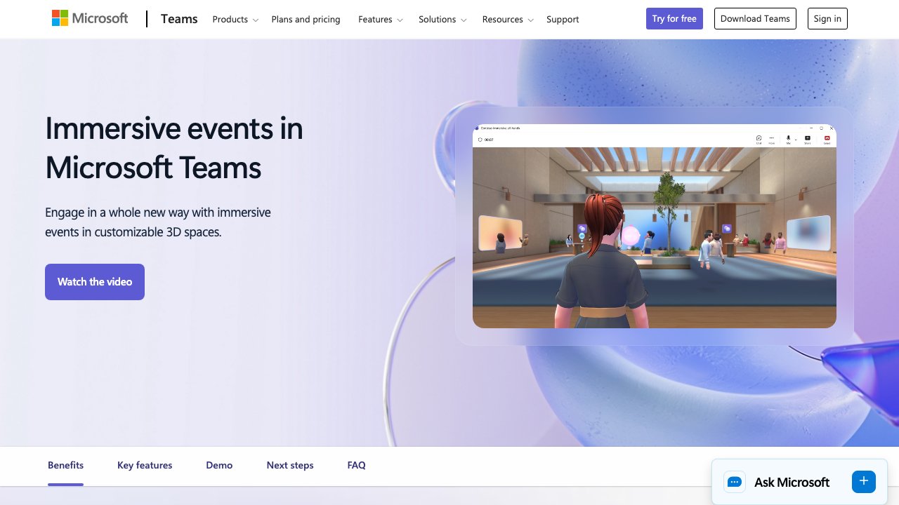 Microsoft Mesh virtual meeting room with enterprise avatars collaborating