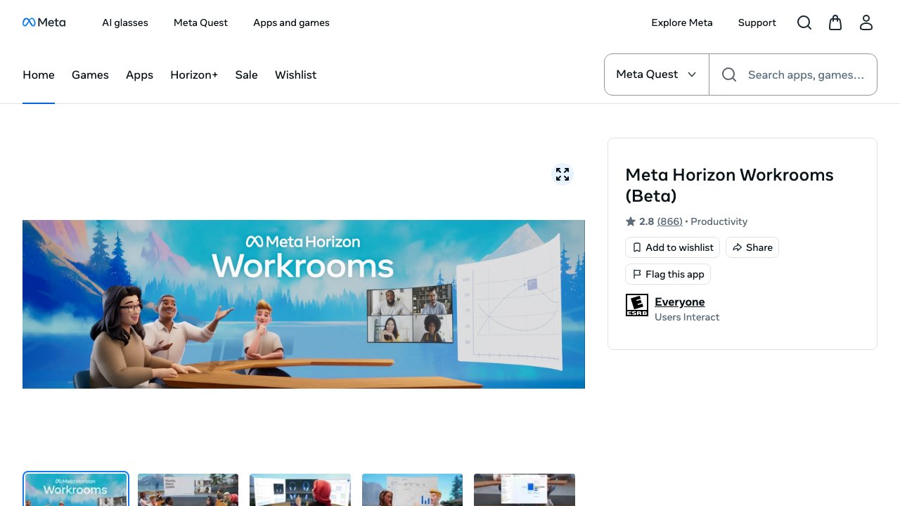 Horizon Workrooms showing a team meeting around a virtual table in VR